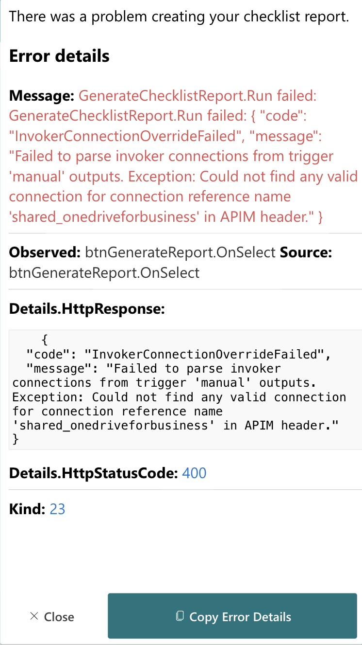 Error information Pop-Up